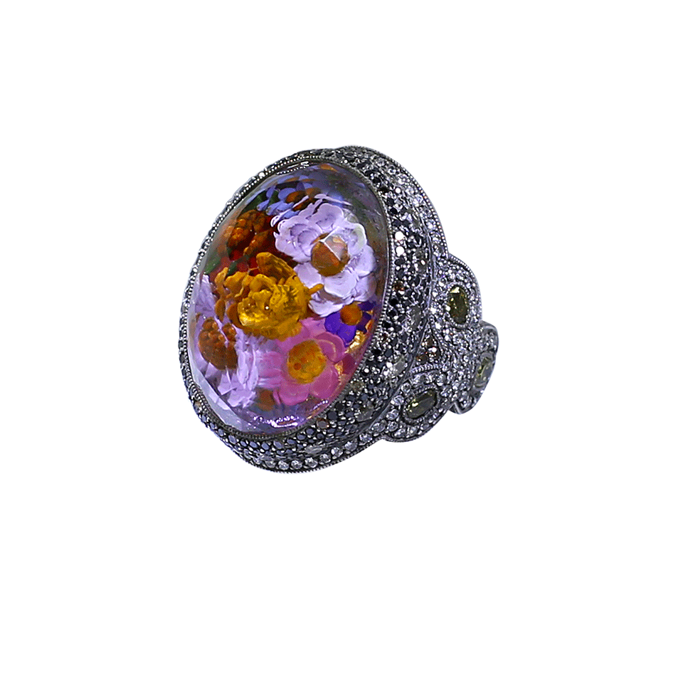 SEVAN BICAKCI-Carved Flower Garden Ring-YELLOW GOLD
