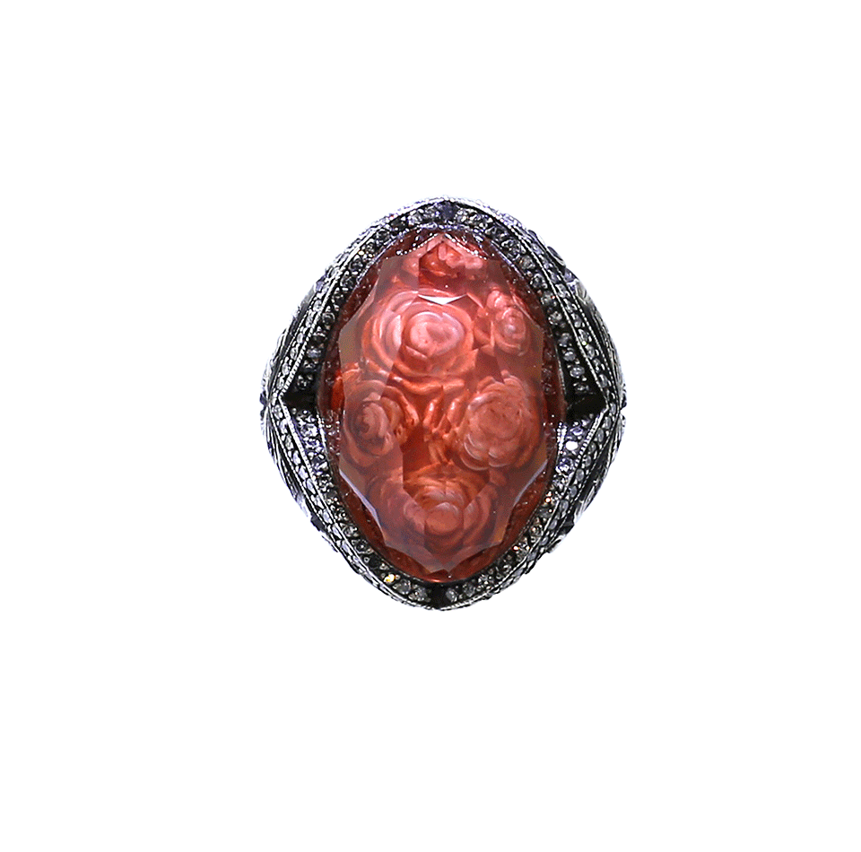 SEVAN BICAKCI-Carved Roses Ring-YELLOW GOLD
