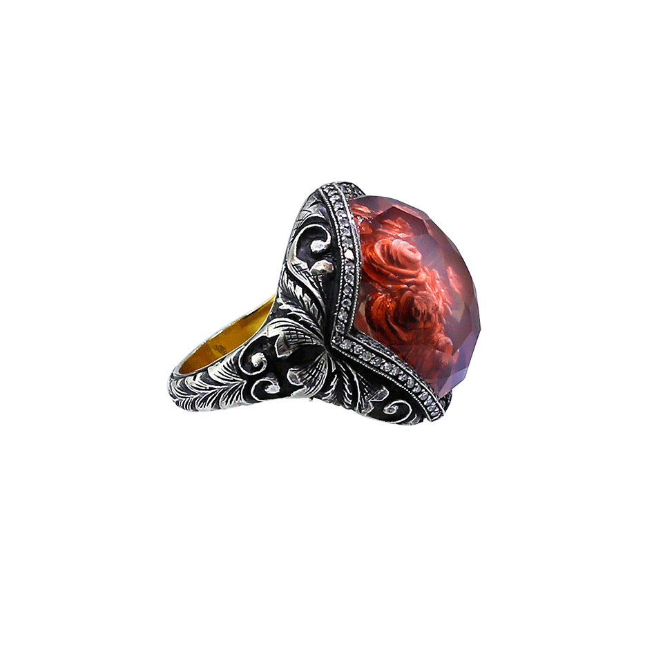 SEVAN BICAKCI-Carved Roses Ring-YELLOW GOLD