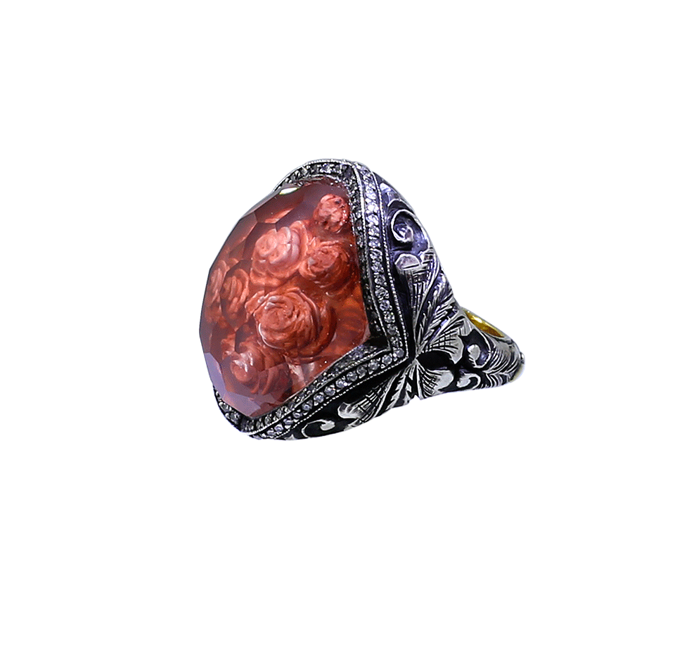 SEVAN BICAKCI-Carved Roses Ring-YELLOW GOLD