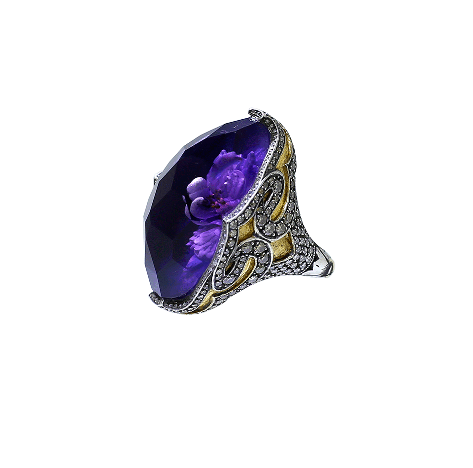 SEVAN BICAKCI-Carved Swans Ring-YELLOW GOLD