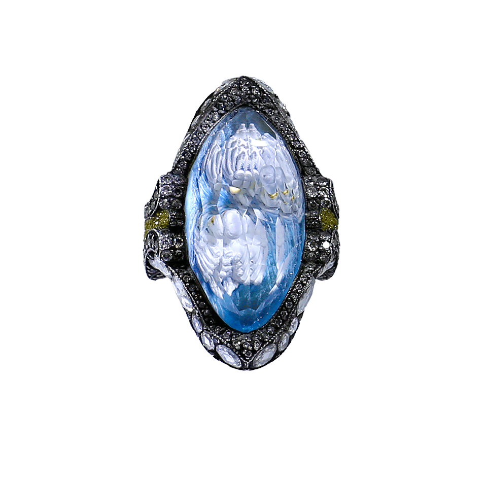SEVAN BICAKCI-Carved Swans Ring-YELLOW GOLD