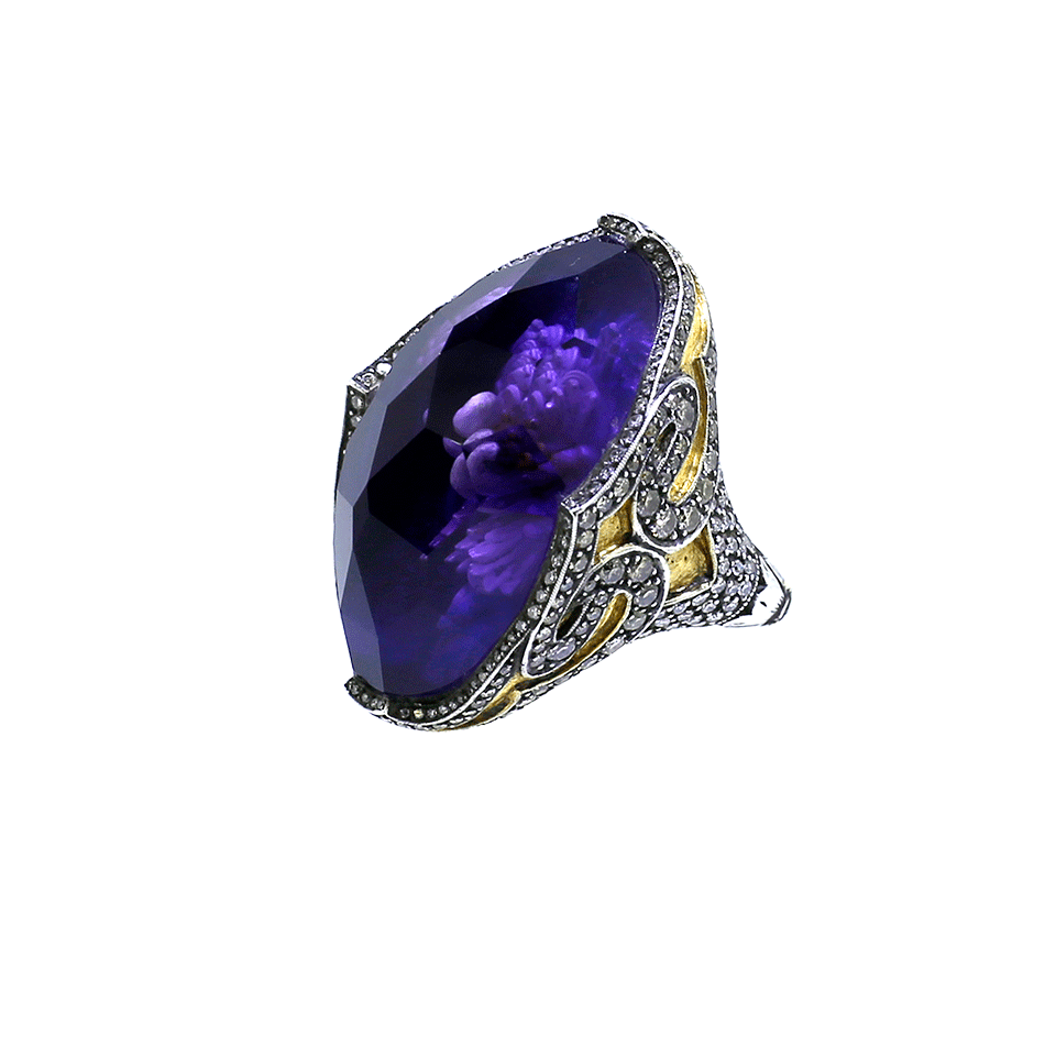 SEVAN BICAKCI-Carved Swans Ring-YELLOW GOLD