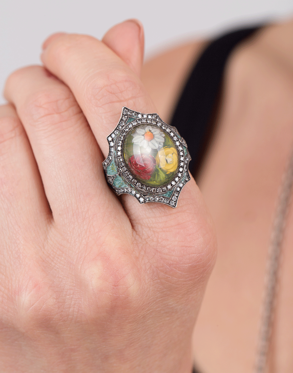 SEVAN BICAKCI-Moonstone Flower Garden Ring-YELLOW GOLD