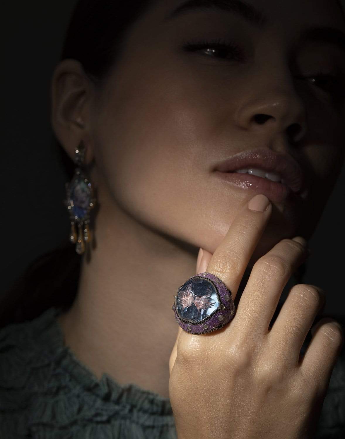SEVAN BICAKCI-Amethyst Purple Micro Mosaic Swallow Ring-YELLOW GOLD