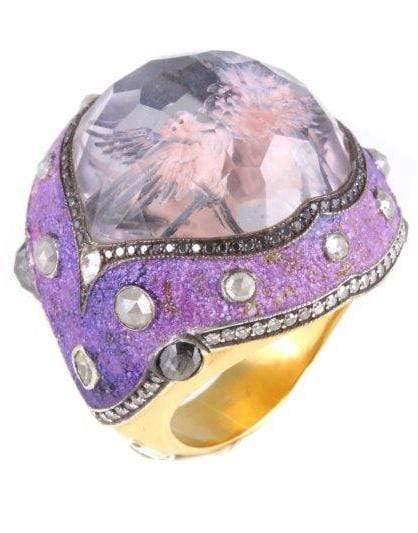 SEVAN BICAKCI-Amethyst Purple Micro Mosaic Swallow Ring-YELLOW GOLD