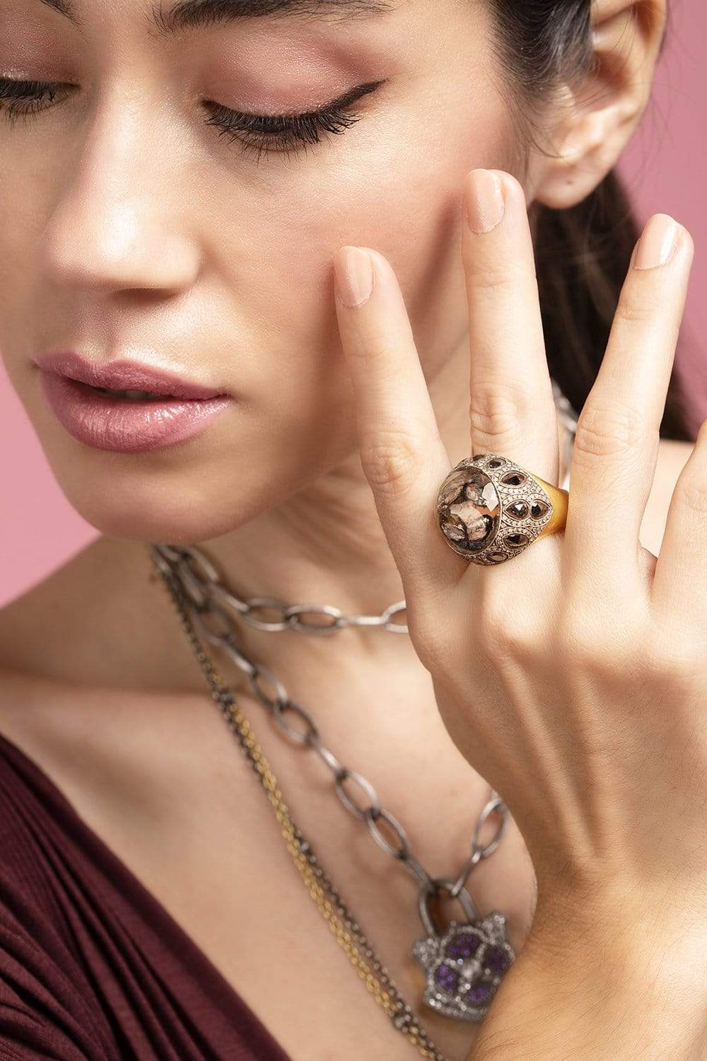 SEVAN BICAKCI-Black Diamond Carved Butterfly Ring-YELLOW GOLD