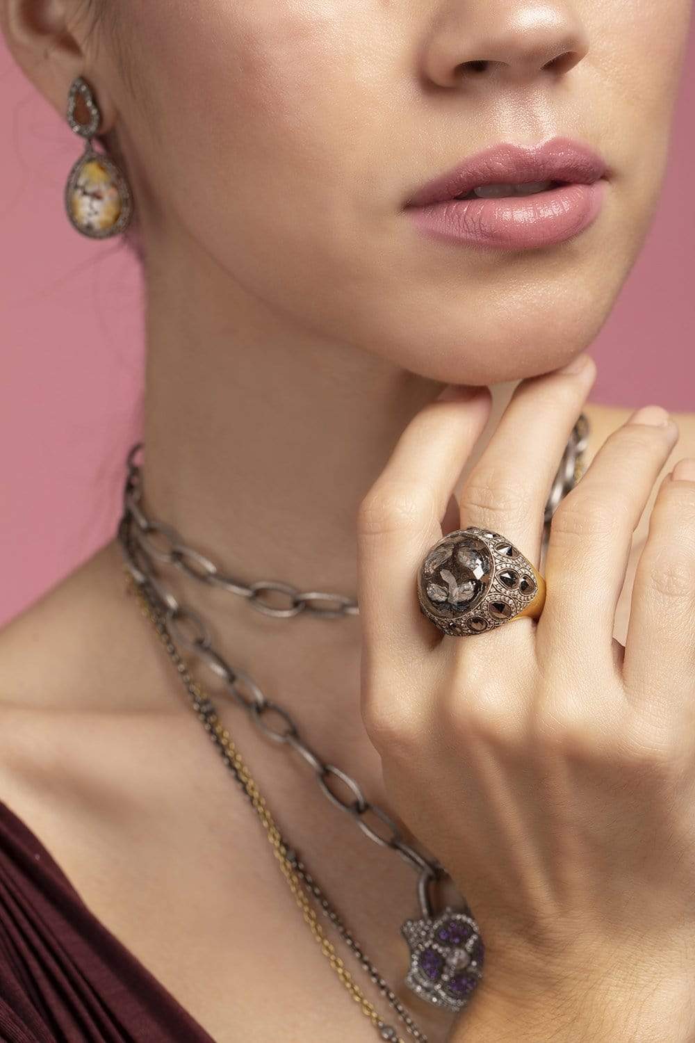 SEVAN BICAKCI-Black Diamond Carved Butterfly Ring-YELLOW GOLD