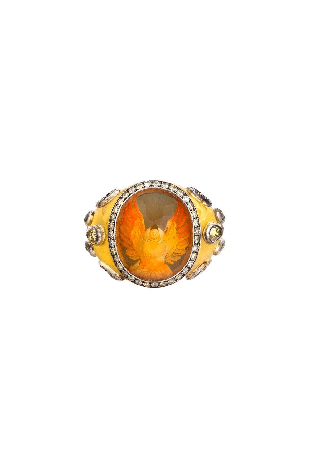 Carved Citrine Bird In Flight Ring-YELLOW GOLD-7.5-JEWELRYFINE JEWELRING-SEVAN BICAKCI