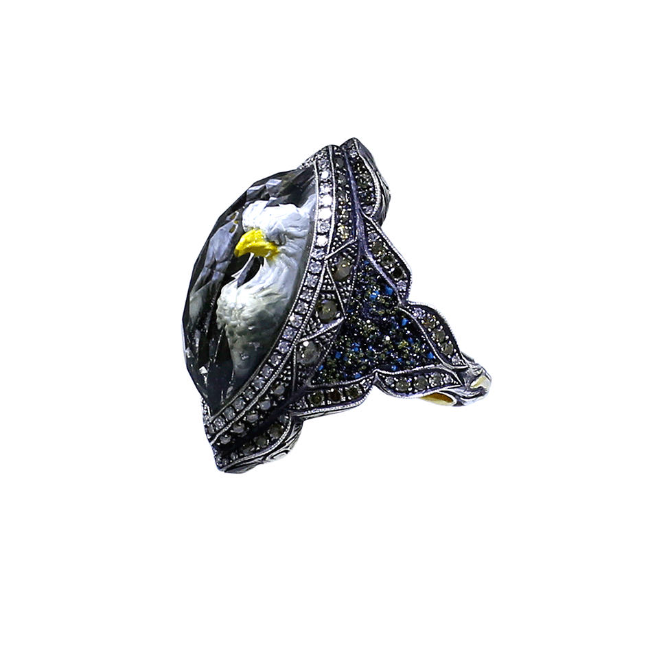 SEVAN BICAKCI-Carved Eagle Diamond Ring-YELLOW GOLD