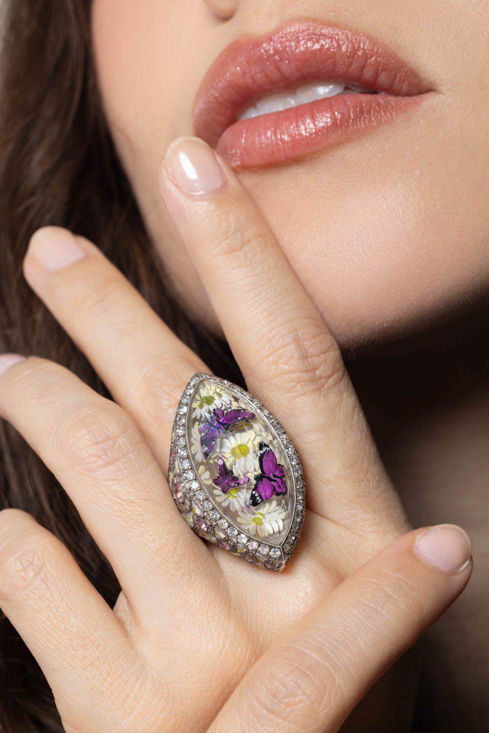 SEVAN BICAKCI-Carved Rock Quartz Butterfly Ring-YELLOW GOLD