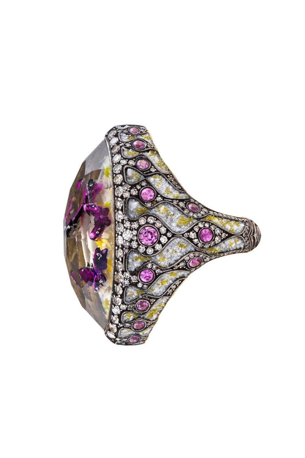 SEVAN BICAKCI-Carved Rock Quartz Butterfly Ring-YELLOW GOLD