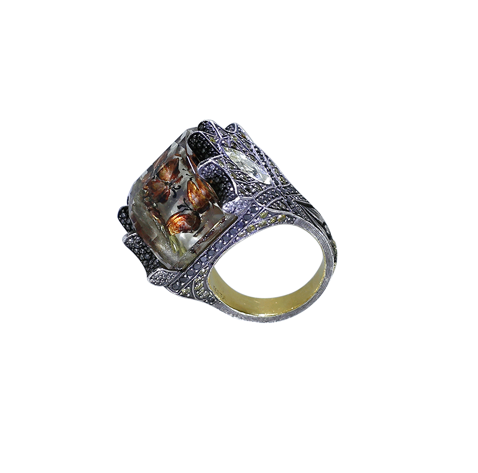 SEVAN BICAKCI-Carved Butterfly Garden Ring-YELLOW GOLD