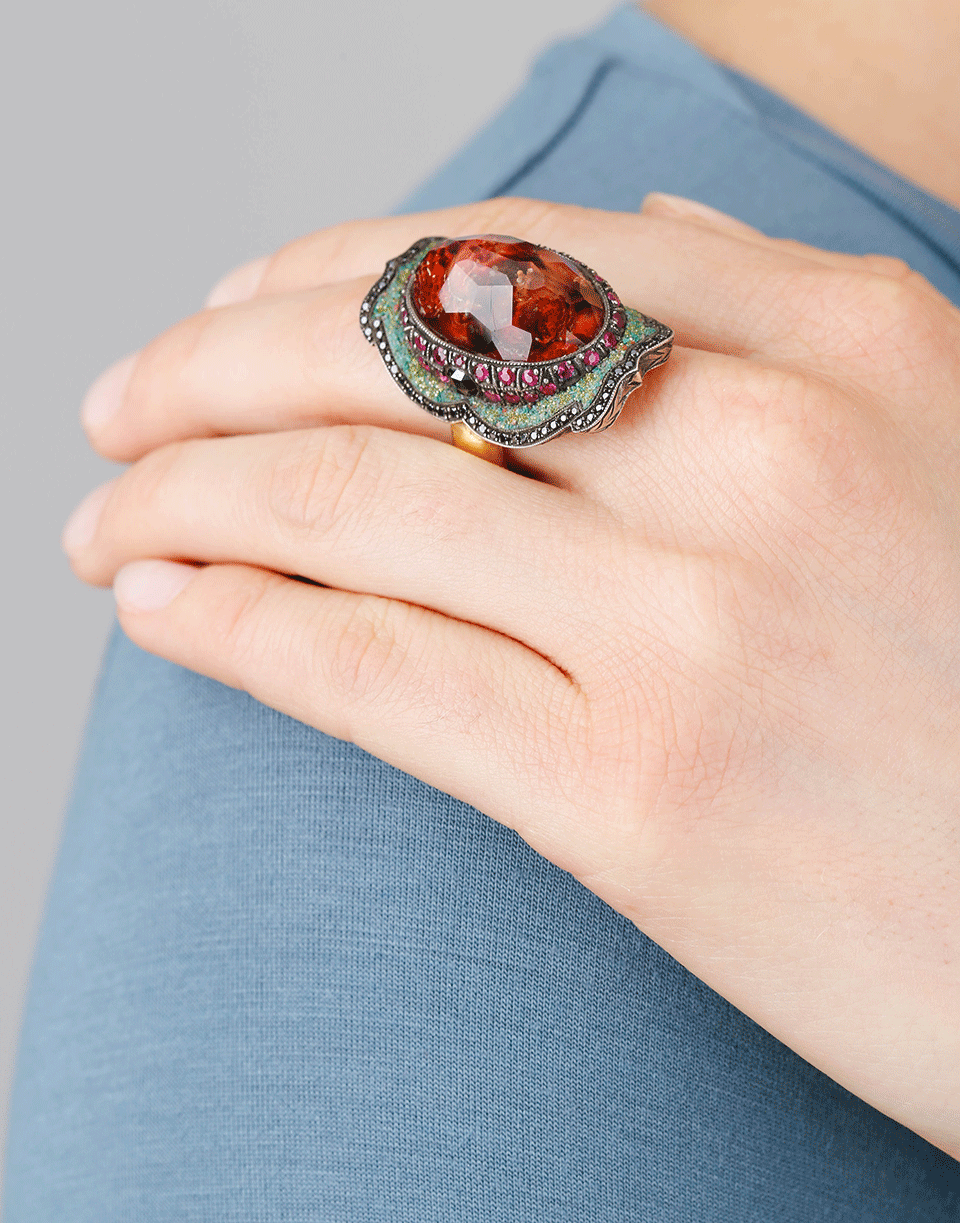 SEVAN BICAKCI-Carved Pomegranate Ring In Citrine-YELLOW GOLD