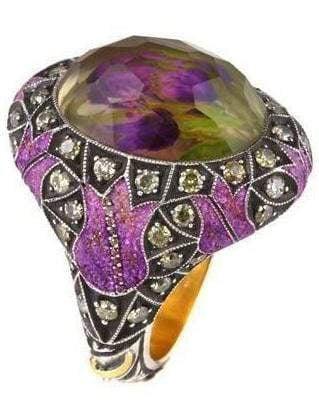 SEVAN BICAKCI-Carved Topaz Tulip Purple Micro Mosaic Ring-YELLOW GOLD