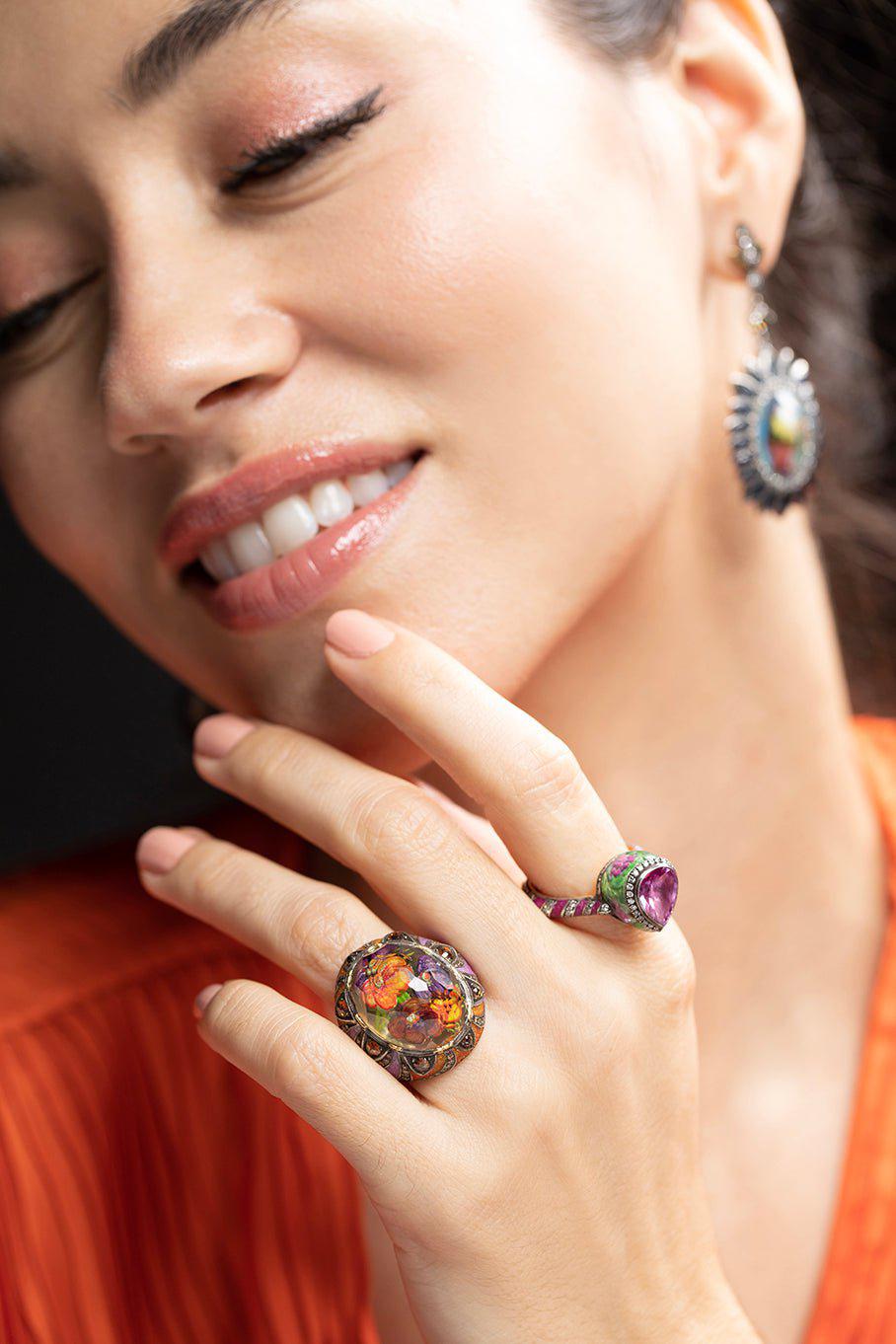 SEVAN BICAKCI-Pink Sapphire Diamond Grape Leaves Ring-YELLOW GOLD