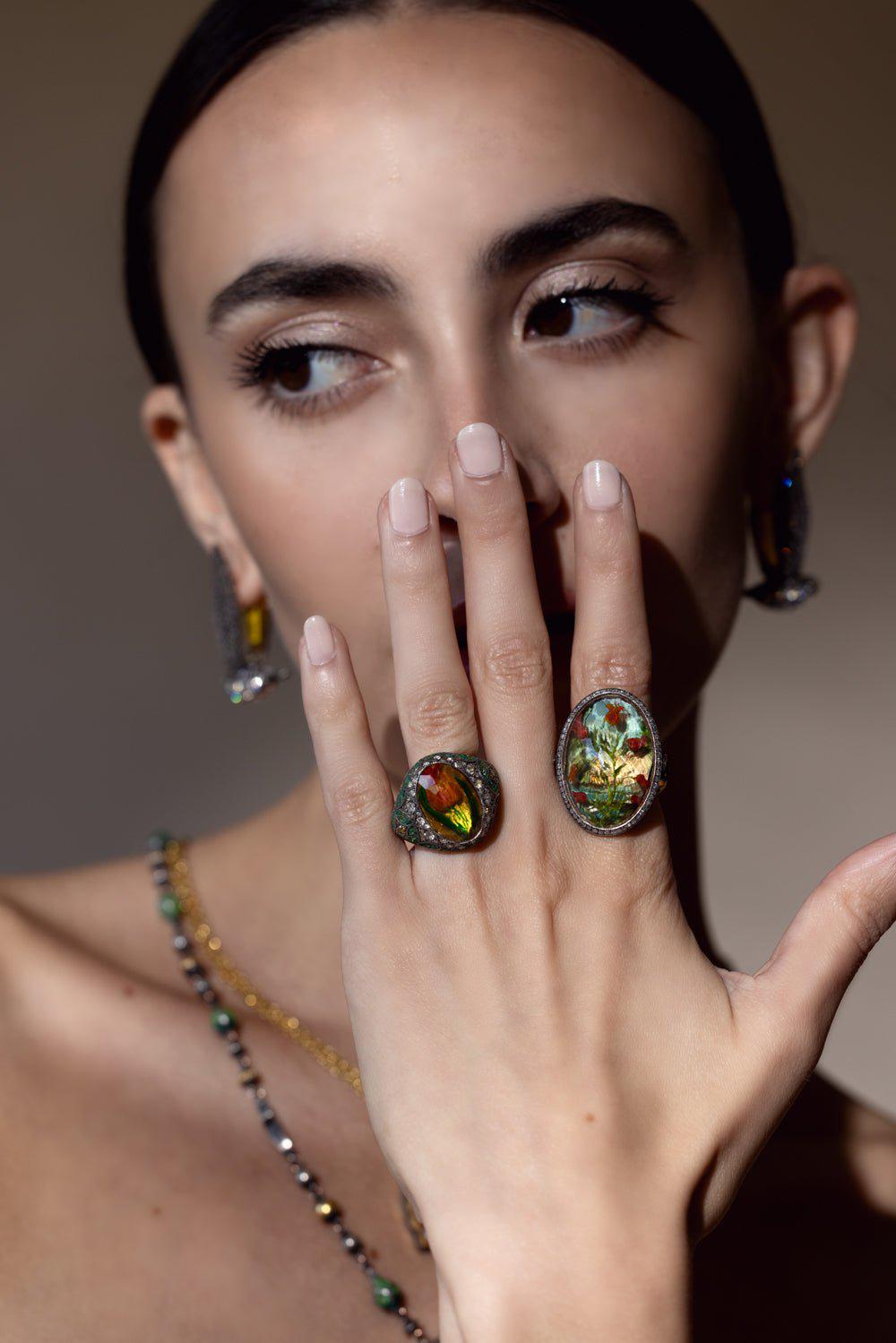 SEVAN BICAKCI-Carved Citrine Tulip Micro Mosaic Ring-YELLOW GOLD