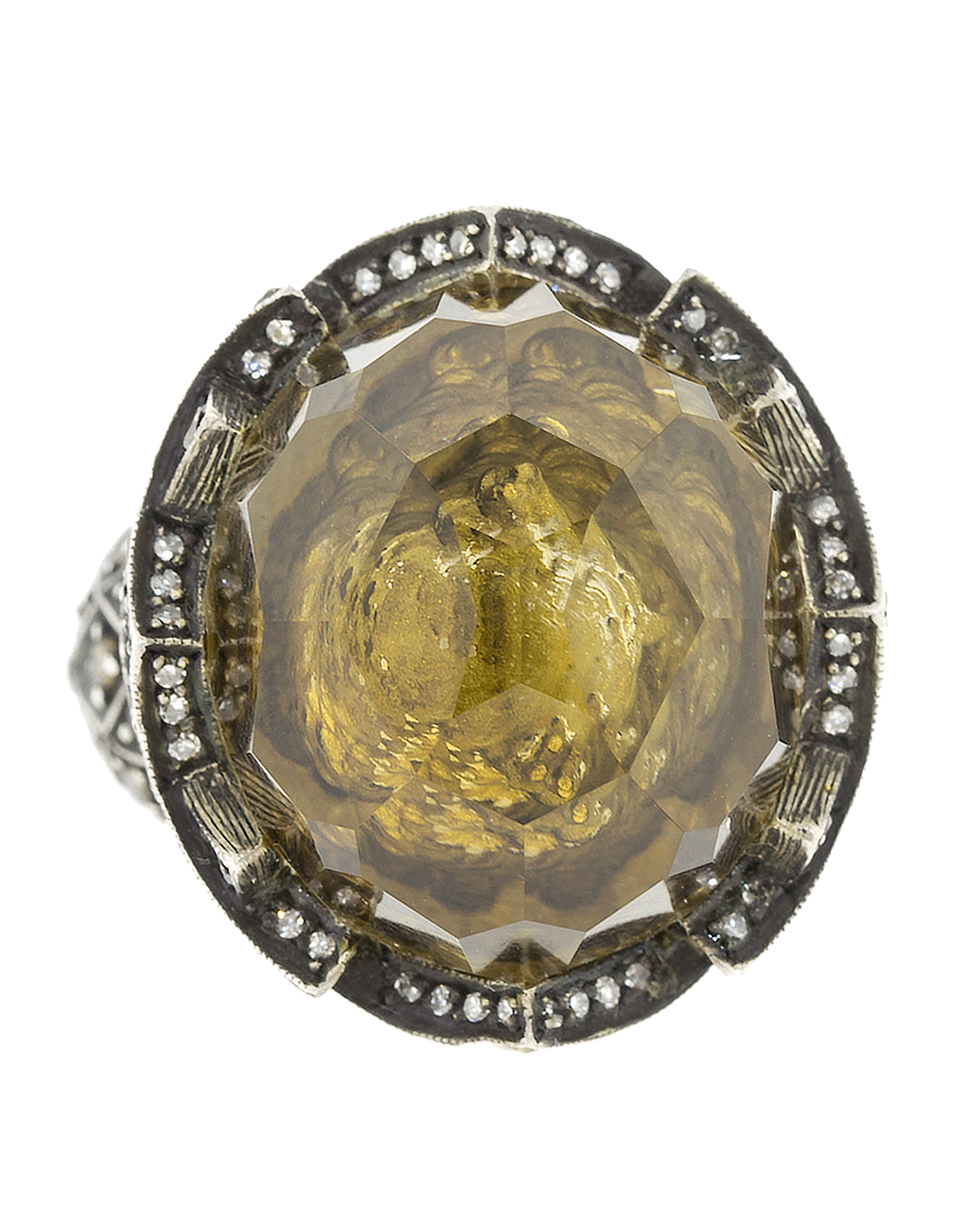 SEVAN BICAKCI-Carved Owl Lemon Topaz And Diamond Ring-YELLOW GOLD