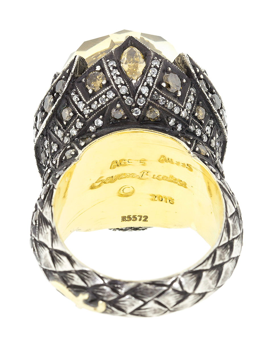 SEVAN BICAKCI-Carved Owl Lemon Topaz And Diamond Ring-YELLOW GOLD