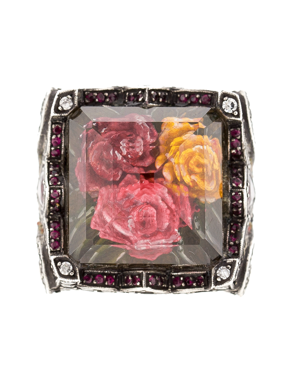 SEVAN BICAKCI-Carved Roses Ruby And Diamond Ring-YELLOW GOLD