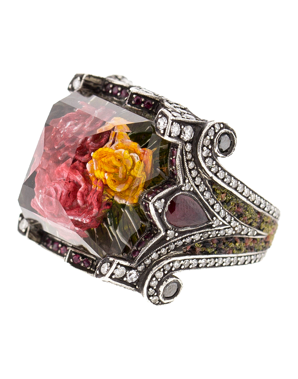SEVAN BICAKCI-Carved Roses Ruby And Diamond Ring-YELLOW GOLD