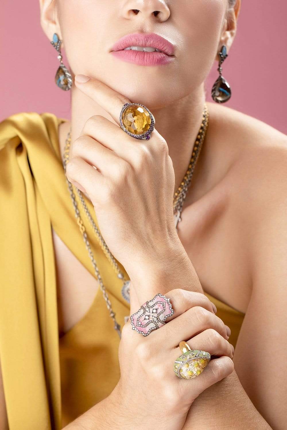SEVAN BICAKCI-Pink Micro Mosaic Shield Ring-YELLOW GOLD