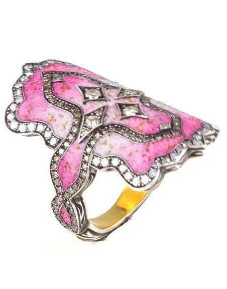 SEVAN BICAKCI-Pink Micro Mosaic Shield Ring-YELLOW GOLD