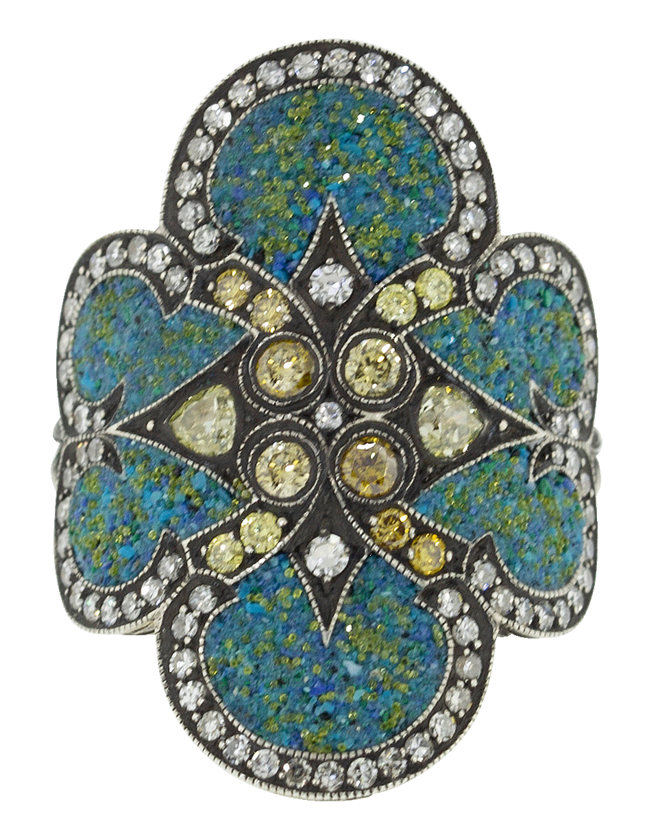 SEVAN BICAKCI-Turquoise Micro Mosaic Shield Ring-YELLOW GOLD