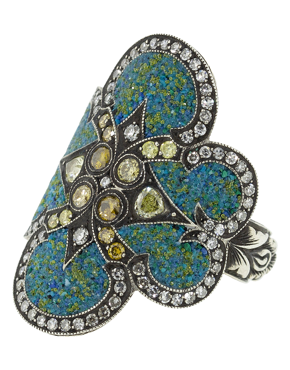 SEVAN BICAKCI-Turquoise Micro Mosaic Shield Ring-YELLOW GOLD