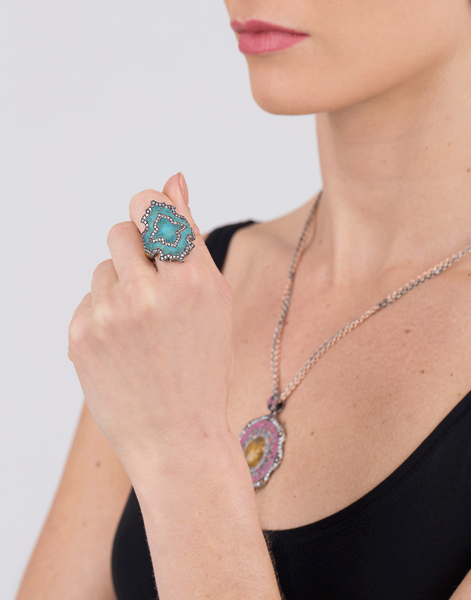 SEVAN BICAKCI-Turquoise Mosaic Shield Ring-YELLOW GOLD