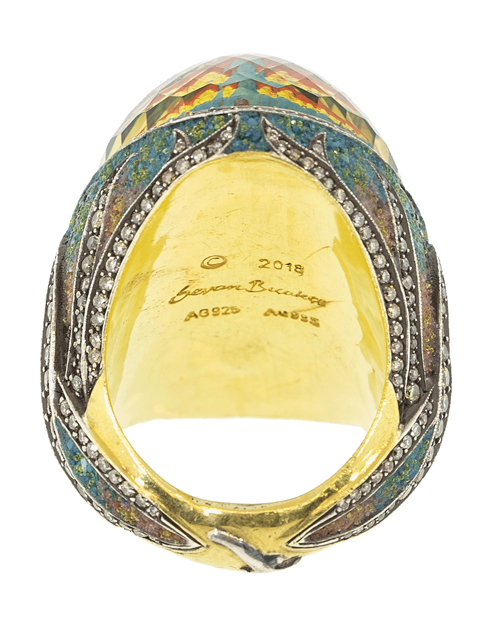 SEVAN BICAKCI-Carved Multi-Color Parrot Ring-YELLOW GOLD