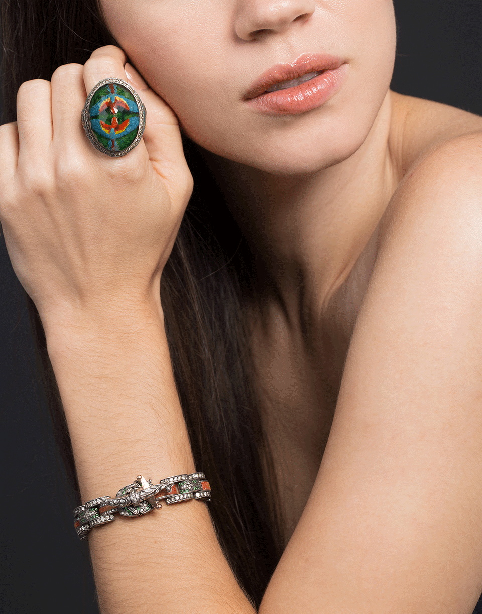 SEVAN BICAKCI-Carved Multi-Color Parrot Ring-YELLOW GOLD