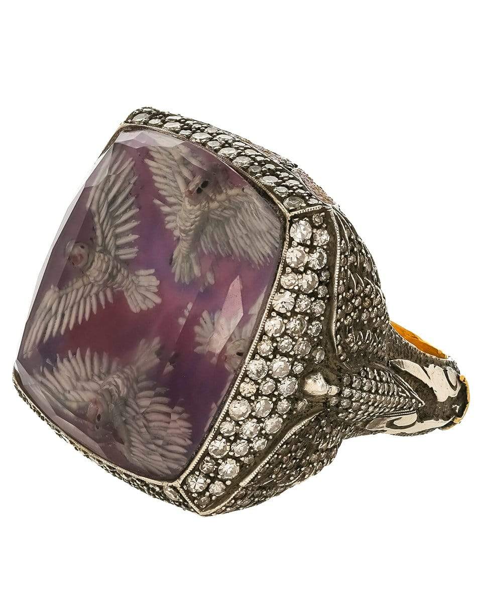 SEVAN BICAKCI-Carved Amethyst Dove Ring-YELLOW GOLD