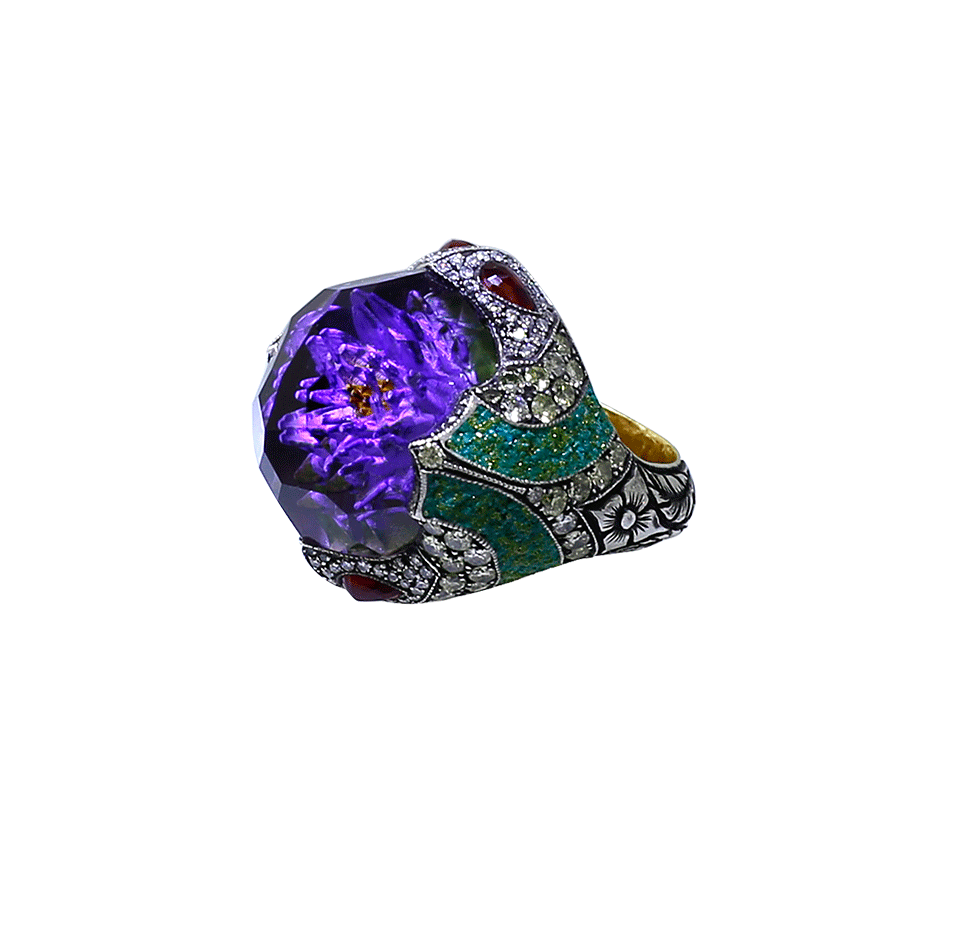 SEVAN BICAKCI-Carved Waterlily Ring-YELLOW GOLD