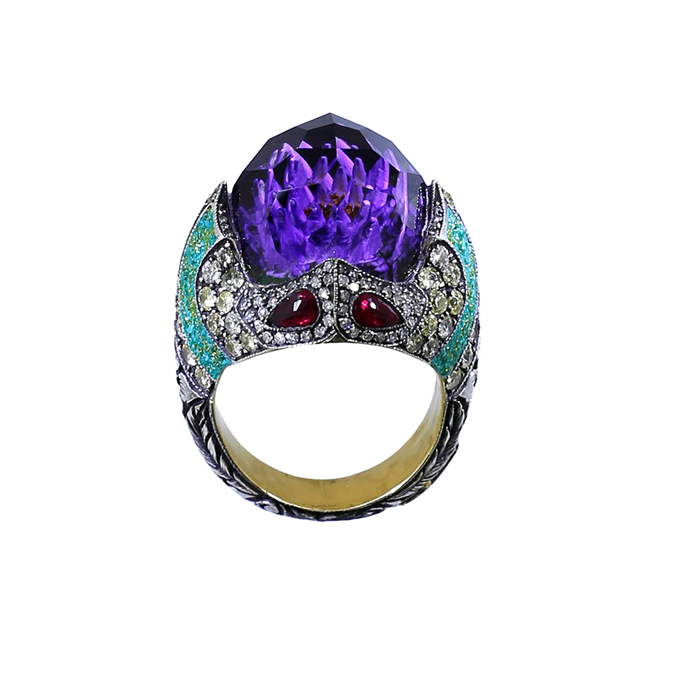SEVAN BICAKCI-Carved Waterlily Ring-YELLOW GOLD