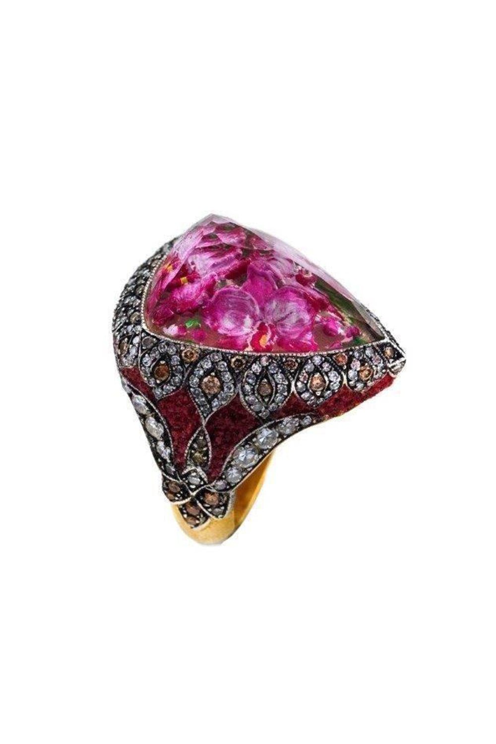 SEVAN BICAKCI-Carved Carnelian Floral Bouquet Ring-YELLOW GOLD