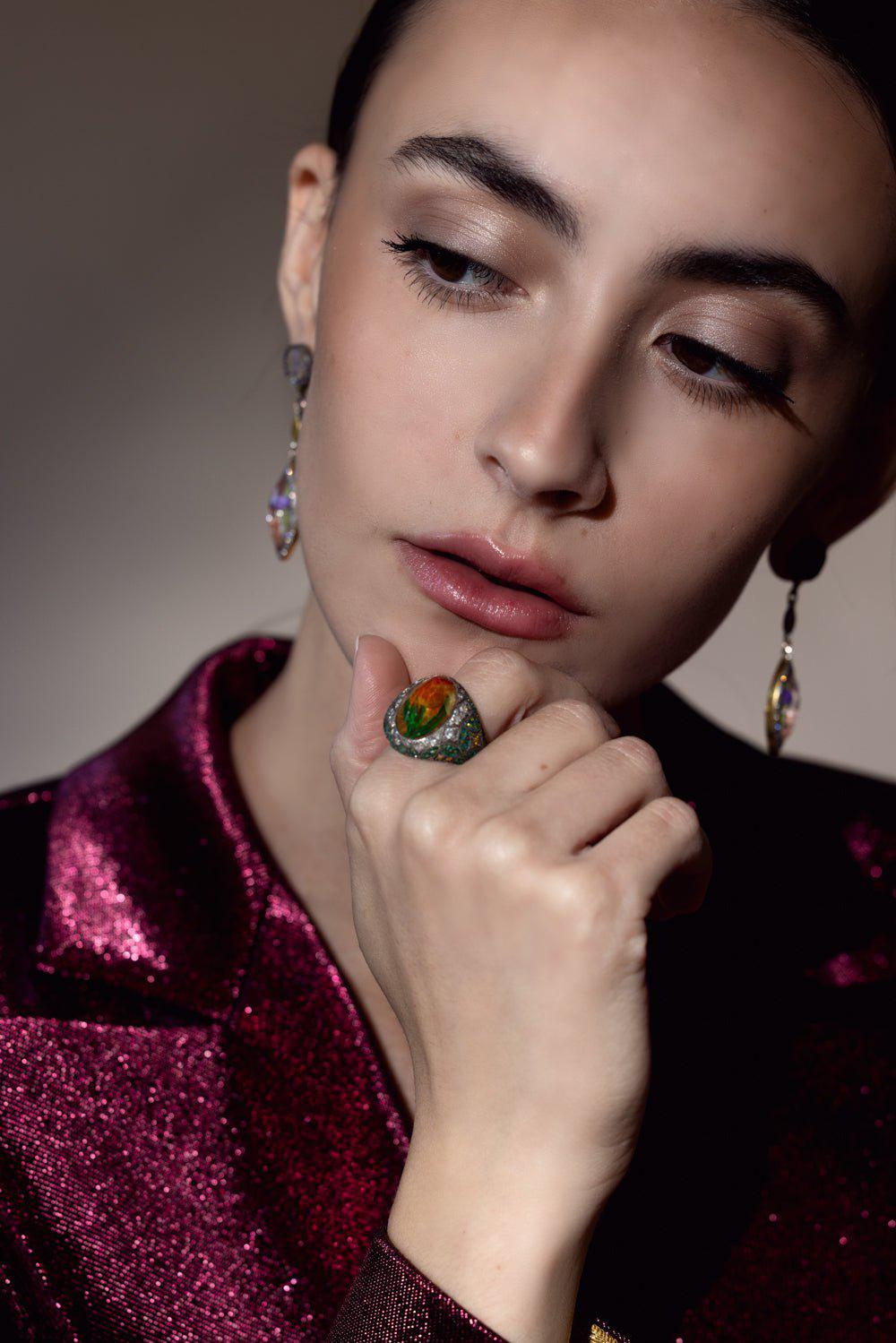 SEVAN BICAKCI-Carved Citrine Micro Mosaic Ring-YELLOW GOLD