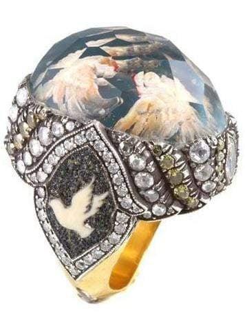 SEVAN BICAKCI-Reverse Carved Rock Quartz Dove Ring-YELLOW GOLD