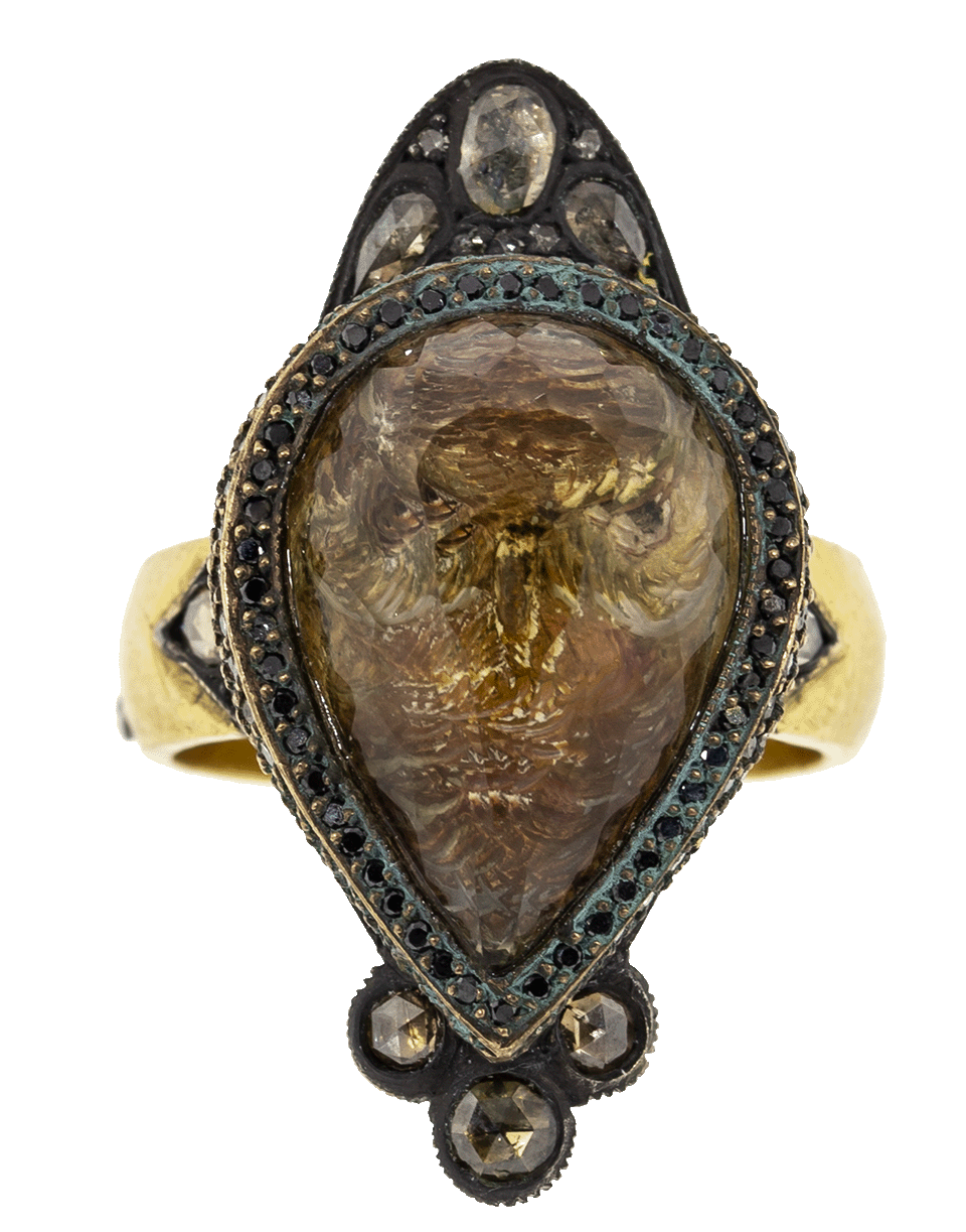 SEVAN BICAKCI-Carved Lemon Topaz Owl Ring-YELLOW GOLD