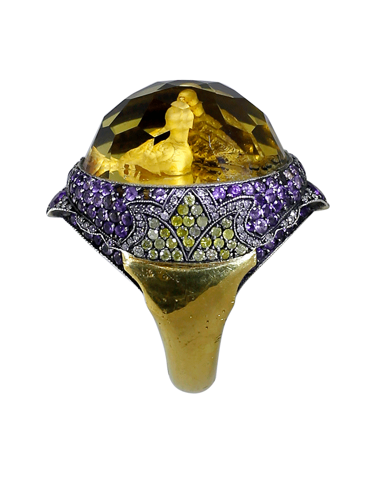 SEVAN BICAKCI-Carved Doves Ring-YELLOW GOLD