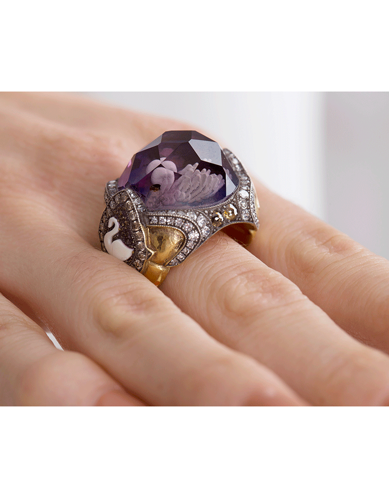 SEVAN BICAKCI-Swan Amethyst Ring-YELLOW GOLD