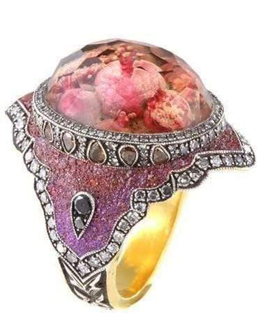 SEVAN BICAKCI-Carved Topaz Pomegranate Micro Mosaic Ring-YELLOW GOLD