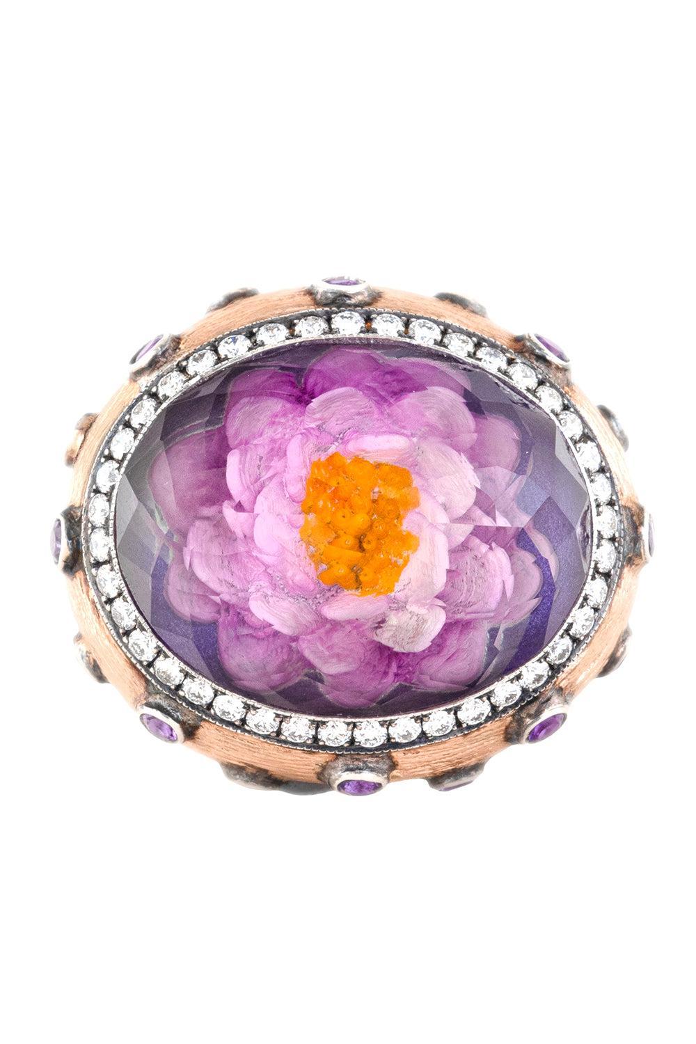  Diamond Amethyst Carved Floral Bloom Ring-YELLOW GOLD-JEWELRYFINE JEWELRING-SEVAN BICAKCI 