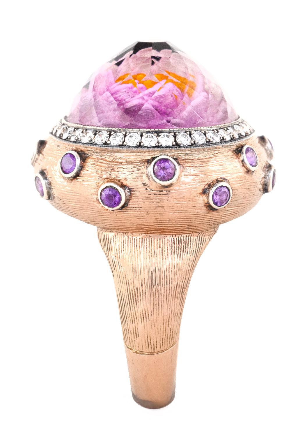 Diamond Amethyst Carved Floral Bloom Ring-YELLOW GOLD-JEWELRYFINE JEWELRING-SEVAN BICAKCI