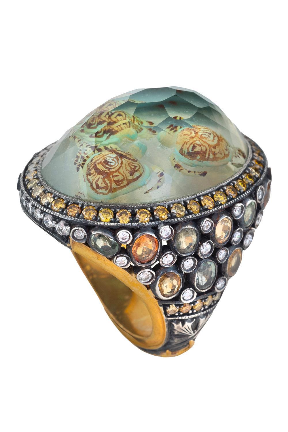 Sapphire Yellow Diamond Carved Turtle Ring-YELLOW GOLD-JEWELRYFINE JEWELRING-SEVAN BICAKCI