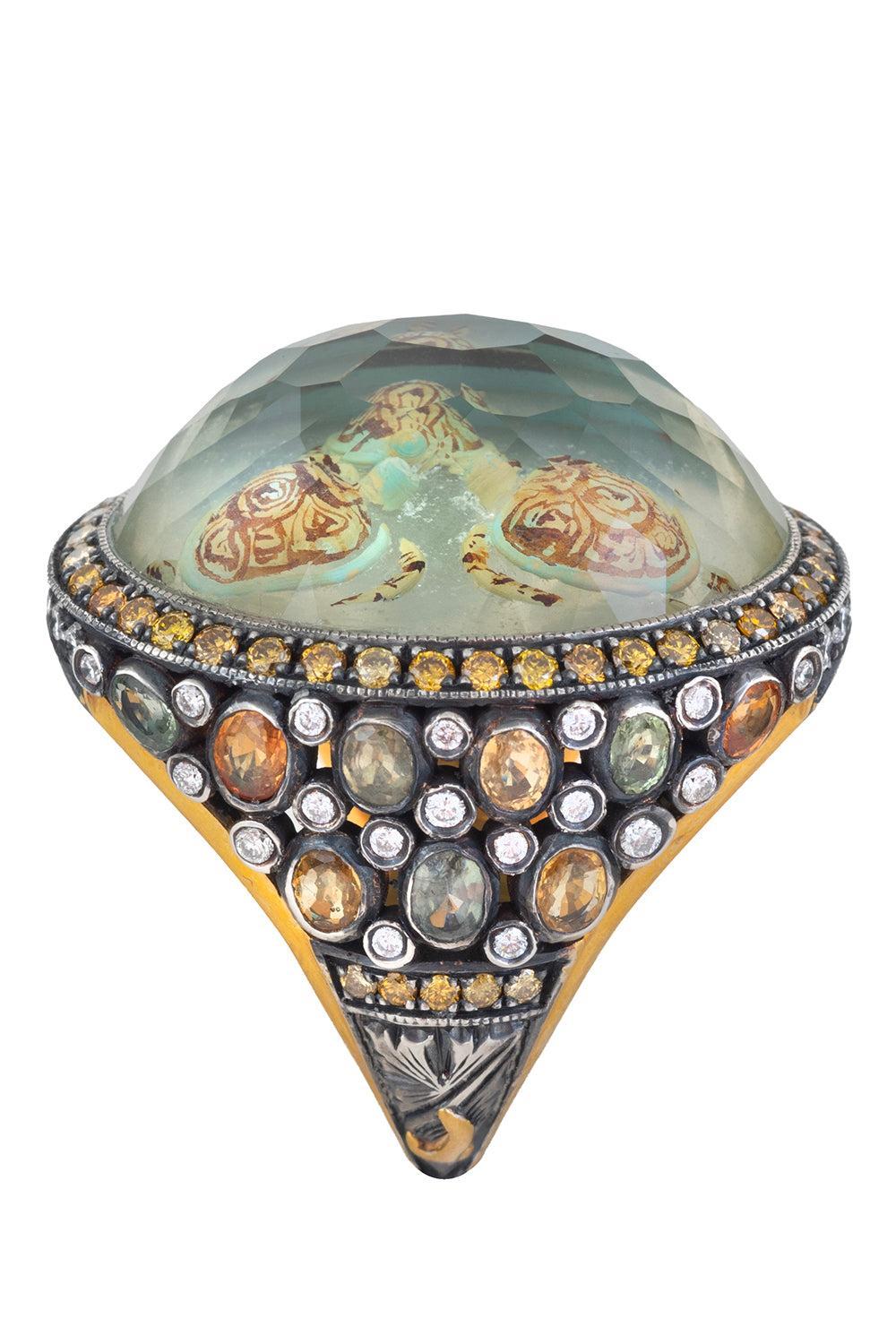  Sapphire Yellow Diamond Carved Turtle Ring-YELLOW GOLD-JEWELRYFINE JEWELRING-SEVAN BICAKCI 