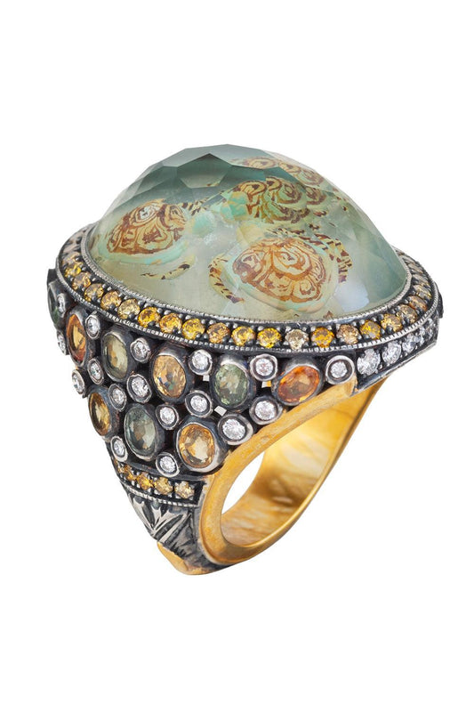 Sapphire Yellow Diamond Carved Turtle Ring-YELLOW GOLD-JEWELRYFINE JEWELRING-SEVAN BICAKCI