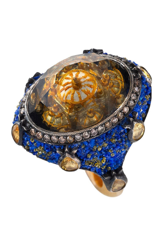 Yellow Sapphire Brown Diamond Ottoman Architecture Ring-YELLOW GOLD-JEWELRYFINE JEWELRING-SEVAN BICAKCI