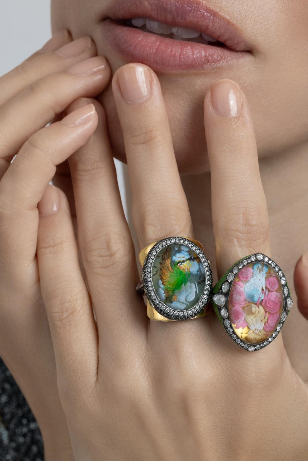 Diamond Lovebirds Mosaic Ring-YLWGLD-JEWELRYFINE JEWELRING-SEVAN BICAKCI 