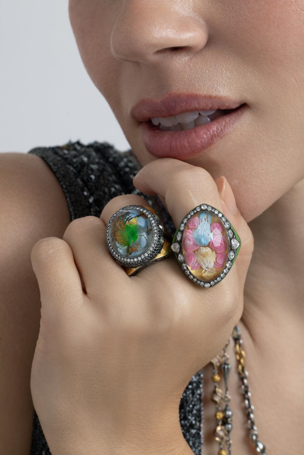 Diamond Lovebirds Mosaic Ring-YLWGLD-JEWELRYFINE JEWELRING-SEVAN BICAKCI 